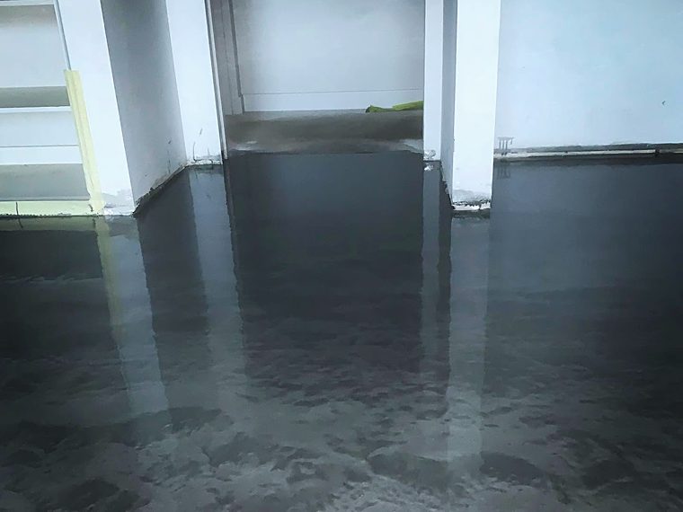 Close-up of a metallic epoxy floor finish