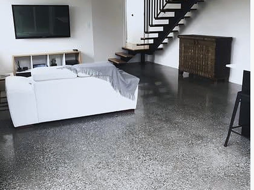 Polished concrete floor in a modern Melbourne living room