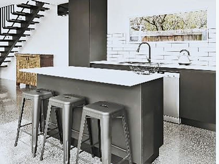 Polished concrete floor in a modern kitchen